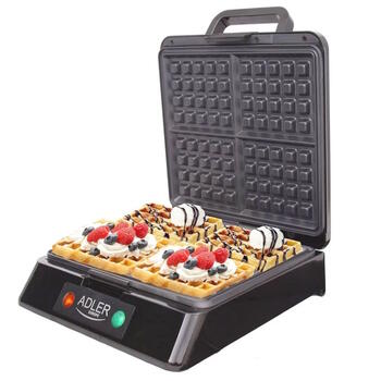 Vafeļu panna Adler 1500 W, četrām vafelēm 25×29×14 cm ar nepiedegošu virsmu melna AD3036 (AD 3036)