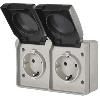 Emos Двойная розетка A1396.1, 127mm, 92mm, 55mm, 16A, IP44, винтовое соединение, настенное крепление, двойная водонепроницаемая (A1396.1)
