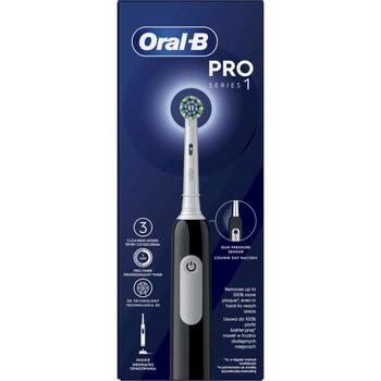 Oral-B elektriskā zobu birste Pro Series 1 Pro1 Black, 1 galva, 3 režīmi, ceļojuma koferis, lādētājs, melna (Pro1 Black)