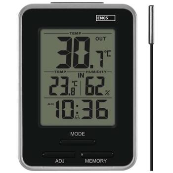 Emos Цифровой термометр E0121, 0,1 °C, 0 °C до +50 °C, -40 °C до +60 °C, 25% до 95% RH, 3 м проводной датчик, будильник (E0121)