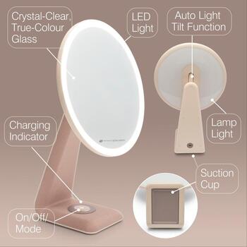 Rio Зеркало для макияжа высокой производительности MMDL-EU/1,0, Ø 24.5cm, 2000mAh, LED освещение, 85° поворотный дизайн (MMDL-EU/1,0)