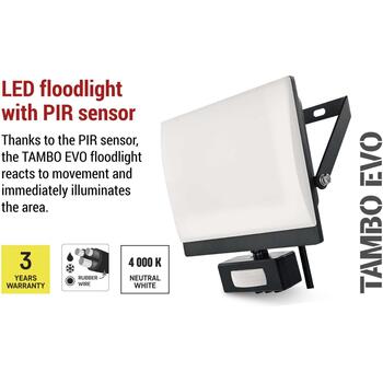 Emos LED прожектор TAMBO EVO ZS2944, 50 W, 5000 lm, IP44, черный, PIR датчик, 4000 K, 110°, алюминий (ZS2944)