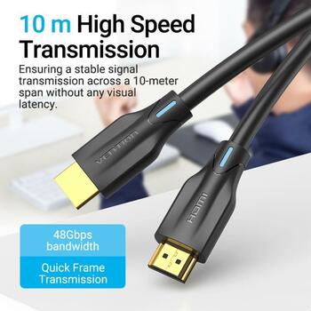 Vention HDMI kabelis 2M AANBH 8K@60Hz, 48 Gbit/s, 3D, HDR, OFC, melns (AANBH)