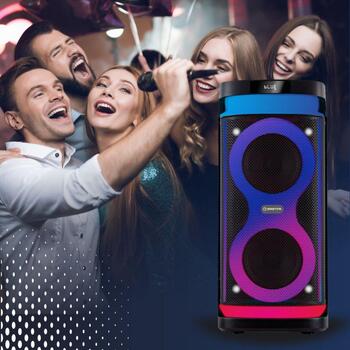 Manta Караоке колонка SPK0601B100, 100W, 7ч воспроизведения, Bluetooth, AUX, USB, MicroSD, LED подсветка (SPK0601B100)