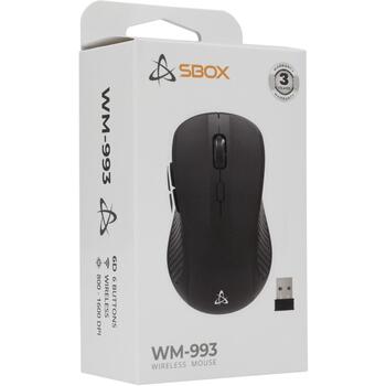 Sbox Мышь WM-993B, 6D, 1600 DPI, 2x AAA, оптический сенсор, резиновое покрытие, RF 2.4 GHz (WM-993B)