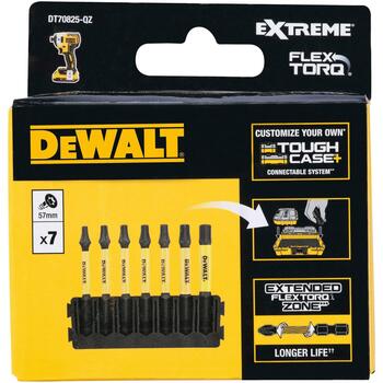 Dewalt FlexTorq 57mm Torx отвертка бит набор DT70825-QZ 7 шт, T15, T20 x2, T25 x2, T30, T40, Пластиковый кейс (DT70825-QZ)