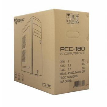 Sbox Datoru korpuss PCC-180, ATX Mid Tower, melna, 3100g, 2x5,25, 2x3,5, 2x2,5, USB 2.0 x 2, HD audio (PCC-180)