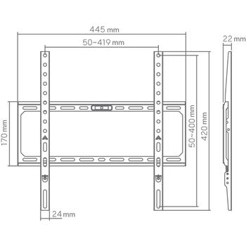 Sbox televizora stiprinājums BL-3744F, 32''–75'', 45kg, 50x50-400x400, melns, līmeņa regulēšana, plāns 22mm (BL-3744F)