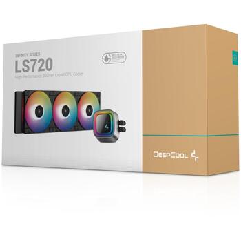 Deepcool LS720 A-RGB procesora šķidruma dzesētājs R-LS720-BKAMNT-G-1, 360 mm, 85,85 cfm, 32,9 dB(A), 3 ventilatori, PWM, RGB (R-LS720-BKAMNT-G-1)
