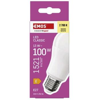 Emos LED лампочка A60 ZQ5E61, 13 W, 1521 lm, 230 V, 2700 K, E27, 180°, 30 000 ч, E, 80 (ZQ5E61)