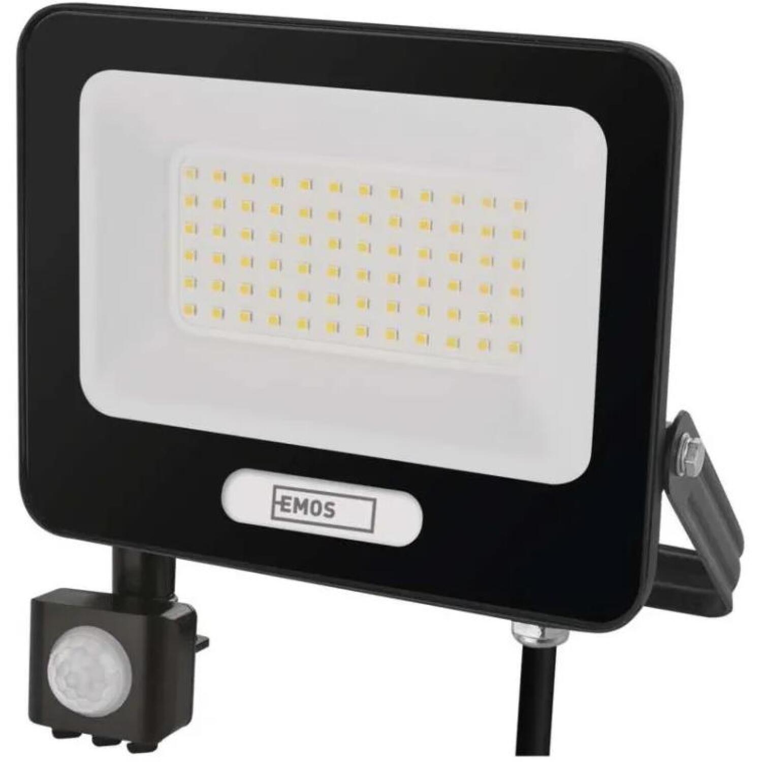 Emos LED прожектор GLARO ZS2344B, 50 W, 5000 lm, IP54, нейтральный белый, PIR датчик, алюминий, стекло (ZS2344B)