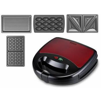Brock SSM 6004 RD 4-в-1 прибор для сэндвичей/вафель/орехов и гриль, 750 Вт, красный, антипригарное покрытие, съемные пластины (SSM 6004 RD)