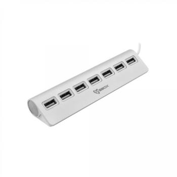 Sbox USB centrmezgls H-207, 480 Mbit/s, 7 pieslēgvietas, USB 2.0, 0,5 m, alumīnijs, sudrabs (H-207)