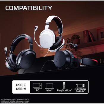 HyperX Cloud Stinger 3 spēļu austiņas BS1T6AA, 50 mm, vads, balts, slēgts, binaurāls, circumaural, galvas lente, boom mikrofons (BS1T6AA)