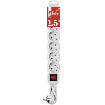 Emos Удлинитель P1621R, 1,5м, 6x2P+PE, 3680W, PVC, выключатель, защита от детей (P1621R)