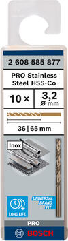 HSS-Co urbis metālam 3,2mm, 10 gab., Urbjmašīnām/skrūvgriežiem PRO STAINLESS STEEL HSS-CO SPIRĀLVEIDA URBIS, 2608585877, BOSCH (2608585877)