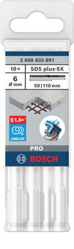Triecienurbis SDS plus-5X 6x50x110 mm, 10 gab., Perforatora urbjiem PRO SDS PLUS-5X TRIECIENURBIS PERFORATORIEM, 2608833891, BOSCH (2608833891)