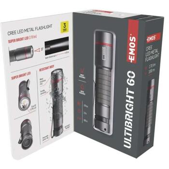 Emos CREE LED металлический фонарик P3160, 170 лм, 1x AA, 47 г, IP65, 100 м, алюминий, зажим, петля (P3160)