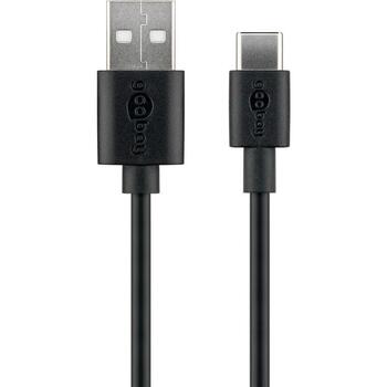 Goobay USB-C uzlādes un sinhronizācijas kabelis 45735, 1m, 3A, USB-C uz USB-A, melns, ātra uzlāde, elastīgs (45735)