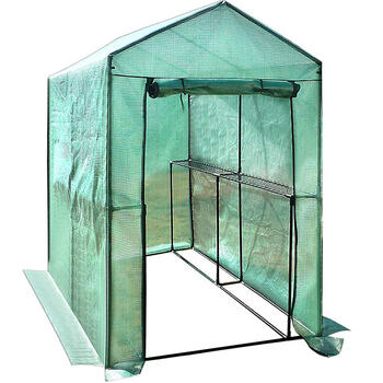 Kompakta un ietilpīga mini siltumnīca ārtelpām un terasēm 155×140×200 cm izturīga PVC plēve ar plauktiem BESK (9079591)