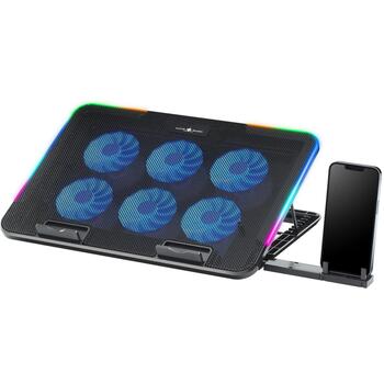 White Shark ICE BLADE GCP-96, dzesēšanas paliktnis, 6 ventilatori, 2500 RPM, 74 CFM, 25 dBA, 15.6 collas, 5 līmeņi, RGB, USB (ICE BLADE)