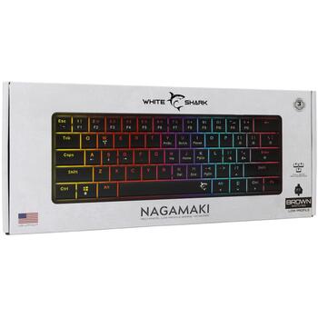 White Shark Клавиатура NAGAMAKI-B-US-BROWN.SW, 61 клавиша, USB Type-C, 1.5 м, механическая, черная, подсветка (NAGAMAKI-B-US-BROWN.SW)