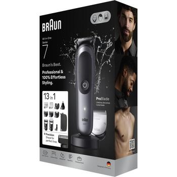 Braun matu trimmeris AIO7560 80789908, 14 pakāpieni, 0.5-21mm, 120min, 1.5h, Li-Ion, bezvadu, ūdensizturīgs, 13in1 komplekts (AIO7560)