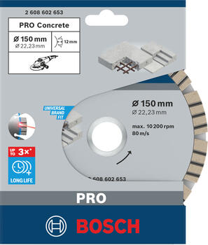 Lielām leņķa slīpmašīnām ar fiksācijas uzgriezni PRO CONCRETE DIMANTA GRIEZĒJDISKS, 2608602653 BOSCH (2608602653)