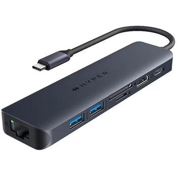 Hyper dokstacija HD4003GL, 7x1, 100W PD, USB-C 3.2 Gen 2, Thunderbolt 3, Thunderbolt 4, HDMI, vidusnakts zila (HD4003GL)