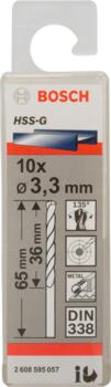 HSS-G urbji metālam 3,3mm, 10gab., Urbjmašīnām/skrūvgriežiem PRO METAL HSS-G STANDARTA SPIRĀLVEIDA URBJA GARUMS, 2608595057 BOSCH (2608595057)