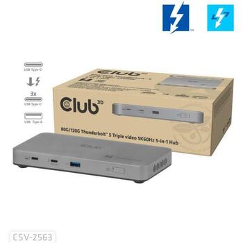Club3D USB хаб CSV-2563 4x USB-C, 1x USB 3.0, 180W блок питания, серебристый (CSV-2563)
