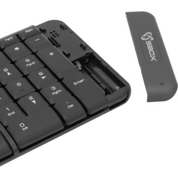 Sbox Datoru komplekts WKM-22-US, 1200DPI, 3D 3 pogas pele, 100-101 taustiņi tastatūra, 2,4GHz, melna/pelēka (WKM-22-US)
