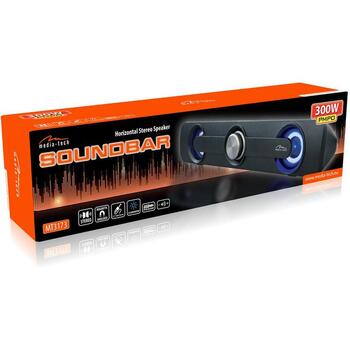 Media-Tech MT3173 Soundbar, 5 Вт RMS, 300 Вт PMPO, 180Гц-20кГц, USB, AUX, LED, черный (MT3173)