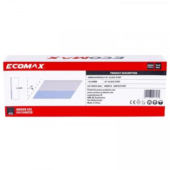 Ecomax отделочные гвозди EMNA341845GALV&EMX, 45x1,8мм, 4000шт, угол 34°, электрогальванизированные, 100шт/полосе (EMNA341845GALV&EMX)