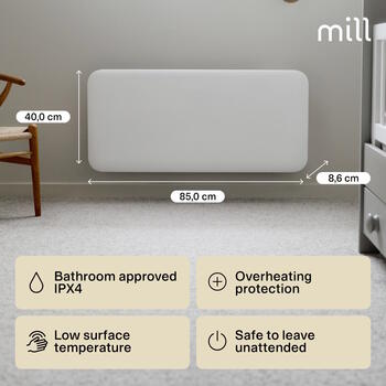Paneļu sildītājs ar 700 W jaudu, piemērots 9–12 m² telpām Balts IB700DN Mill (IB700DN)