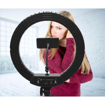 Rio LED gredza gaisma RL18-EU/1.2, 48W, 12V, 45cm, 2m statīvs, 3 gaismas krāsu režīmi, spilgtuma regulēšana (RL18-EU/1.2)