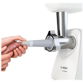 Bosch Gaļas mašīna SmartPower MFW2510W, 350 W, 1 ātrums, 2 diski: 3.8 mm un 8 mm, desu pildītājs (MFW2510W)