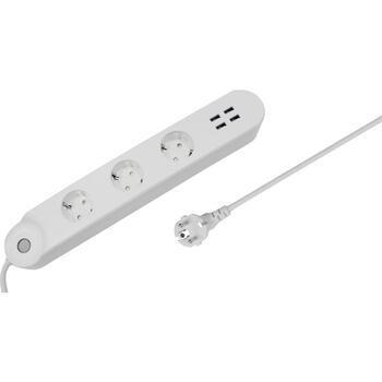 Denver Умная сетевой фильтр 118141100020, AC230V 16A, 3 розетки, 4 USB, 2,4 GHz Wi-Fi, голосовое управление (118141100020)