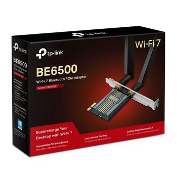 TP-Link Archer TBE400E BE6500 Wi-Fi 7 Bluetooth 5.4 PCIe адаптер три-диапазонный 2.4 GHz 688 Mbps 5 GHz 2882 Mbps 6 GHz 2882 Mbps Black (ARCHER TBE400E)