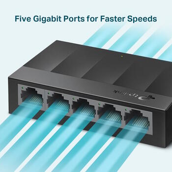 Сетевой коммутатор 5 × Gigabit 10/100/1000 Mbps RJ45 неуправляемый LS1005G 5 × 10/100/1000 Mbps Auto MDI MDIX без вентилятора Черный TP-Link (LS1005G)
