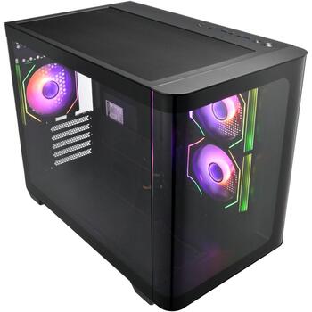 Fsp korpuss S380 S380-BA, Micro ATX, Mid Tower, melns, 3x ARGB ventilatori, rūdīts stikls, USB Type-C, 445mm GPU (S380-BA)