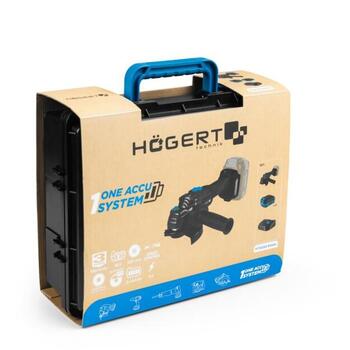 Hogert Аккумуляторная угловая шлифмашина HT2E282-B24AG 125 мм 18 В, бесщеточный мотор, 10 000 об/мин, 2x 4 Ач аккумулятор (HT2E282-B24AG)