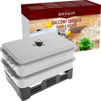 Browin 330007 balkona dūmeklis ar regulējamu ietilpību, 47,5cm, 27,4cm, 27,8cm, 3,87kg, nerūsējošais tērauds, termometrs, 2 degļi (330007)