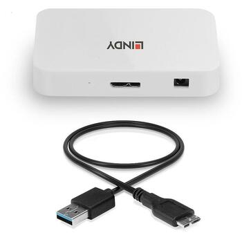 Lindy USB хаб 43143, 4 порта USB 3.0, 1 Micro-USB, белый (43143)