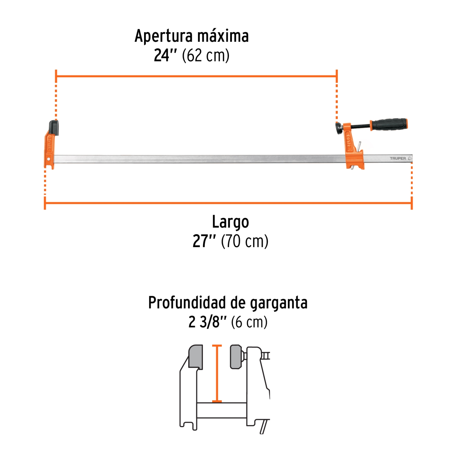 Spīle 600 mm, dziļums 60 mm, maksimālā slodze 140 kg PRF-24 TRUPER (PRF-24)
