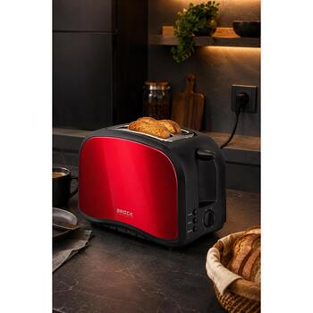 Brock BT 1002 RD tosteris, 800W, 2 maizītes, sarkans, nerūsējošais tērauds, 6 līmeņi, atkausēšana, uzsildīšana (BT 1002 RD)