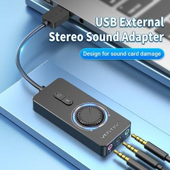 Vention USB звуковая карта CDRBB, 16 бит, 44100-48000 Гц, USB, 3.5 мм, 2 кнопки, 0.15 м, черный (CDRBB)