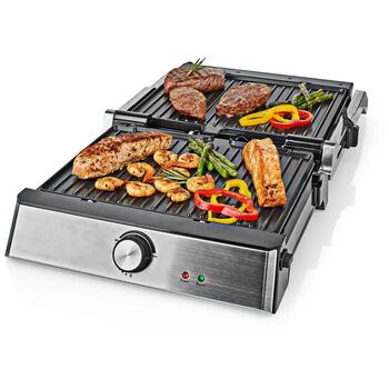 Nedis контактный гриль KAGR151FSR, 2000W, 29x23см, съемные пластины, регулируемая температура, полностью открывается (KAGR151FSR)