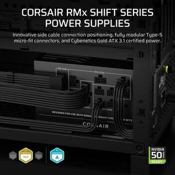 Corsair barošanas bloks RM1000x SHIFT CP-9020300-EU, 1000W, 140mm ventilators, Cybenetics Gold, ATX12V 3.1, PCIe 5.1 (CP-9020300-EU)