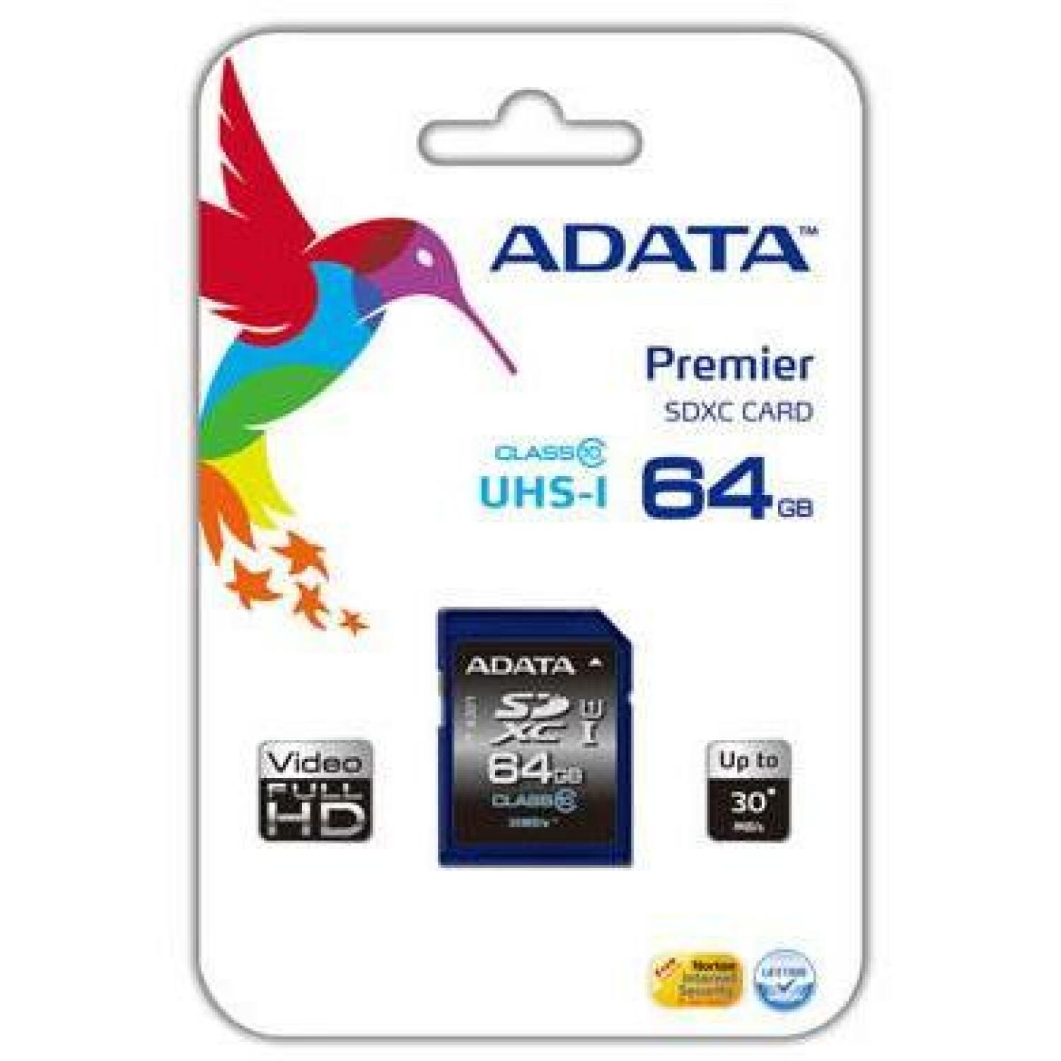 ADATA карта памяти SDXC 64GB, 64 ГБ, Класс 10, UHS, Синяя (ASDX64GUICL10-R)